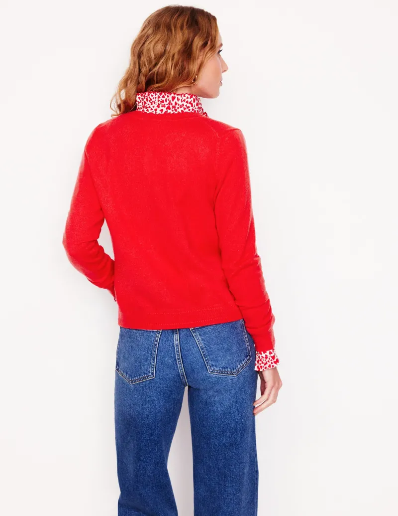 Pullover & Strickjacken | Boden Eva Kaschmir-Strickjacke mit Rundhalsausschnitt- Erbeerkuchenrot