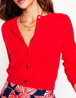 Pullover & Strickjacken | Boden Eva Verkürzte Strickjacke aus Kaschmir- Mohnblumenrot
