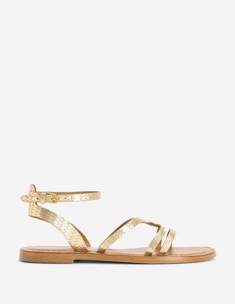 Flache Schuhe | Sandalen | Boden Flache Freizeit-Sandalen-Gold Gewebtes Leder GoldGewebtesLeder