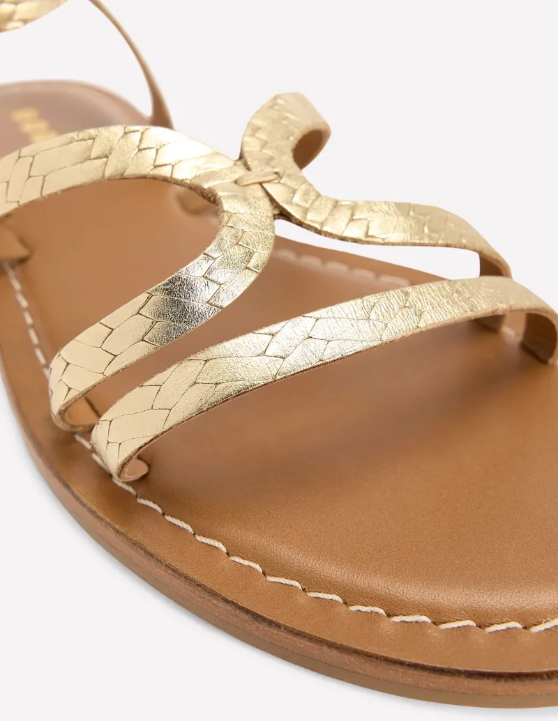 Flache Schuhe | Sandalen | Boden Flache Freizeit-Sandalen-Gold Gewebtes Leder GoldGewebtesLeder