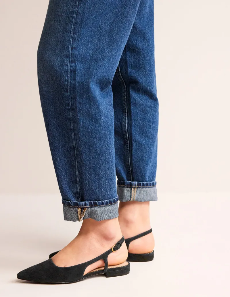 Flache Schuhe | Boden Flache Slingback-Sandalen-Schwarz Wildleder SchwarzWildleder