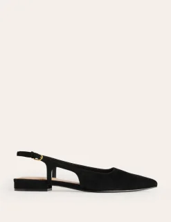 Flache Schuhe | Boden Flache Slingback-Sandalen-Schwarz Wildleder SchwarzWildleder