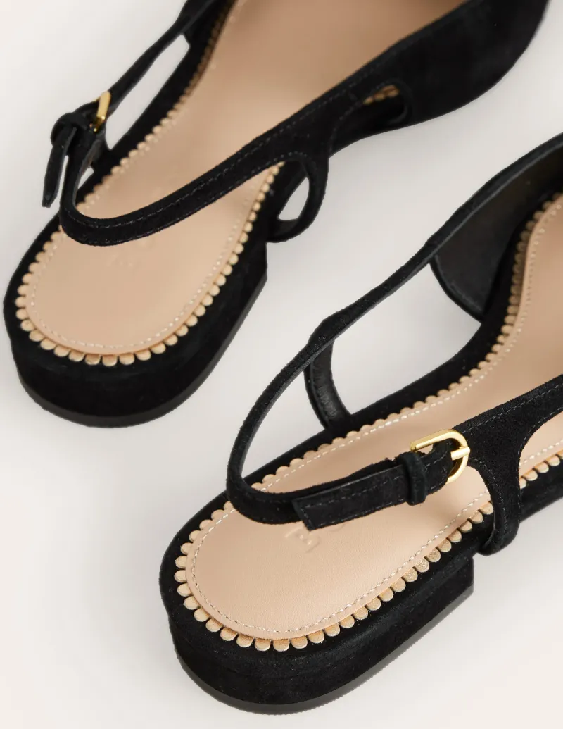 Flache Schuhe | Boden Flache Slingback-Sandalen-Schwarz Wildleder SchwarzWildleder