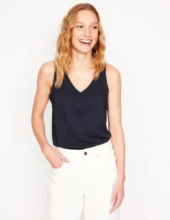 T-shirts & Tops | Oberteile | Boden Flammgarn-Top mit V-Ausschnitt- Marineblaue