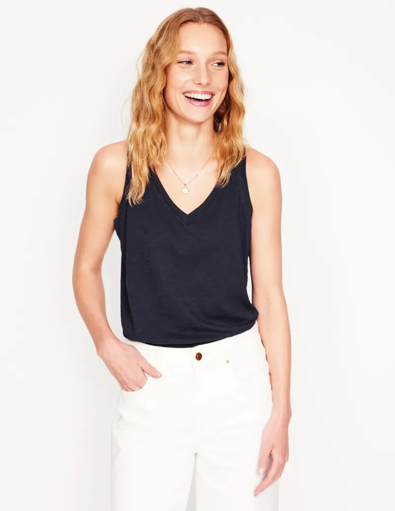 T-shirts & Tops | Oberteile | Boden Flammgarn-Top mit V-Ausschnitt- Marineblaue