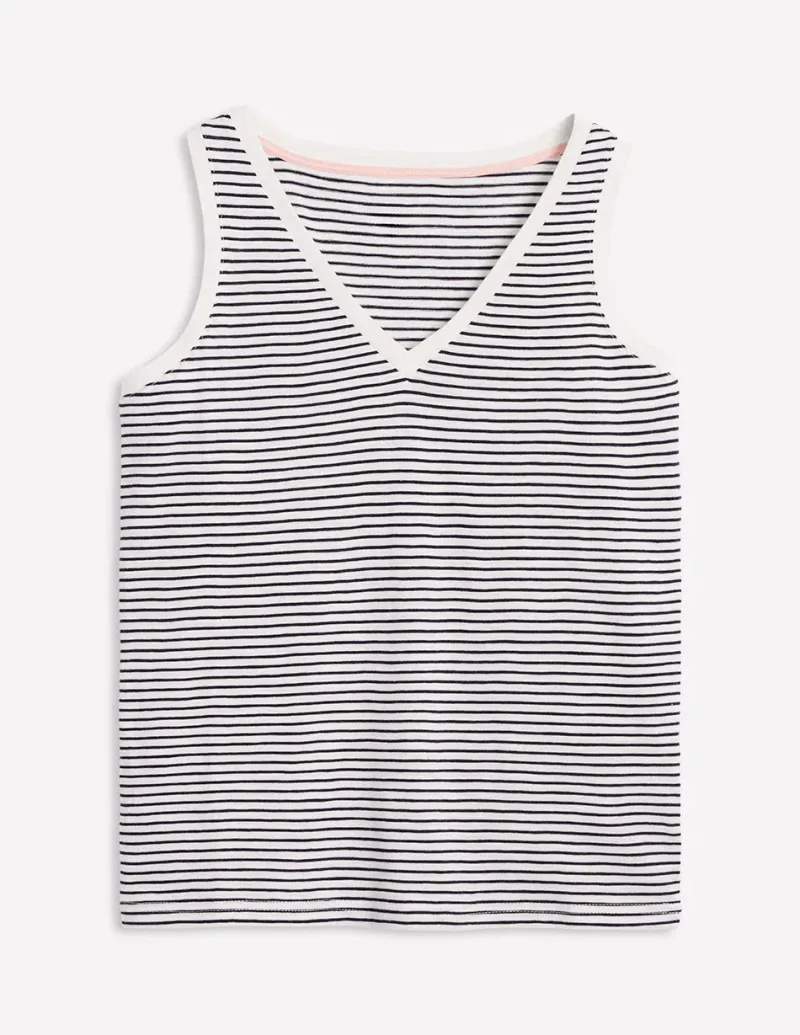 T-shirts & Tops | Oberteile | Boden Flammgarn-Top mit V-Ausschnitt-Marineblau, Naturweiß Gestreift Marineblau,NaturweißGestreift