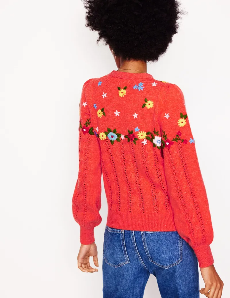 Pullover & Strickjacken | Boden Flauschige Strickjacke mit Stickerei- Knallrot