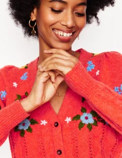 Pullover & Strickjacken | Boden Flauschige Strickjacke mit Stickerei- Knallrot