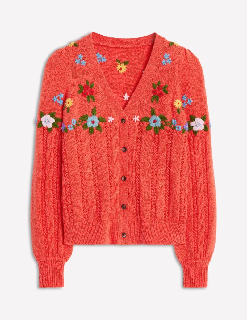 Pullover & Strickjacken | Boden Flauschige Strickjacke mit Stickerei- Knallrot