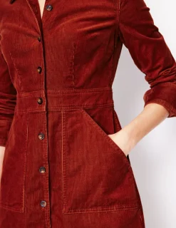 Kleider & Jumpsuits | Kleider In Petite | Boden Flora Hemdblusenkleid aus Cord- Schokoladenbraun