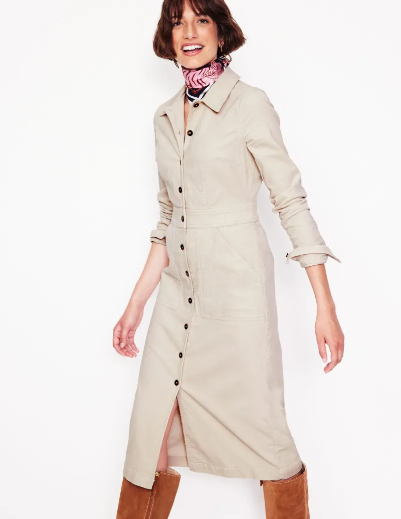 Kleider & Jumpsuits | Kleider In Petite | Boden Flora Midi-Hemdblusenkleid aus Cord-Mandel Pfirsich MandelPfirsich