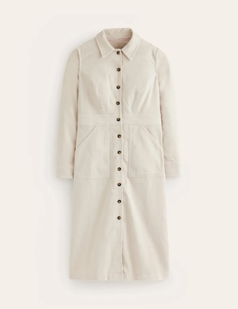 Kleider & Jumpsuits | Kleider In Petite | Boden Flora Midi-Hemdblusenkleid aus Cord-Mandel Pfirsich MandelPfirsich