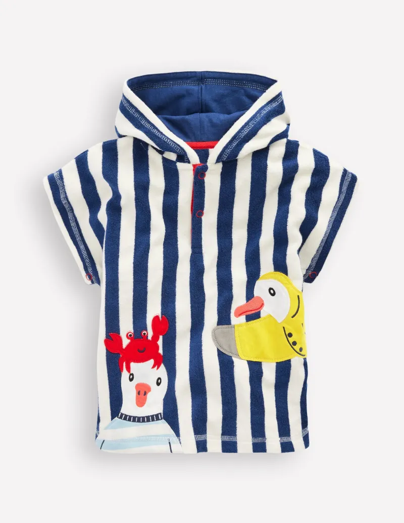 Bademode | Boden Frottee-Badeponcho mit Applikation-Saphirblau Möwen