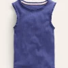 Oberteile & T-shirts | Boden Geripptes Top mit Spitzenbesatz- Blau