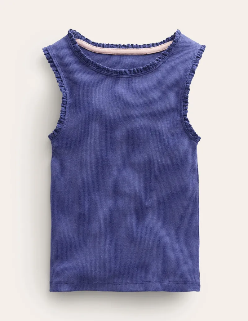 Oberteile & T-shirts | Boden Geripptes Top mit Spitzenbesatz- Blau
