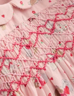 Strampler & Spielanzüge | Boden Gesmokter Strampler-Rosa Liebeshasen