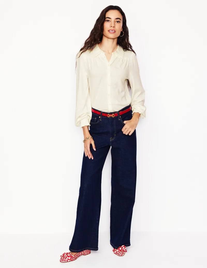 Hemden | T-shirts & Tops | Boden Gesmoktes Jerseyhemd-Ivory and Navy Spot IvoryandNavySpot