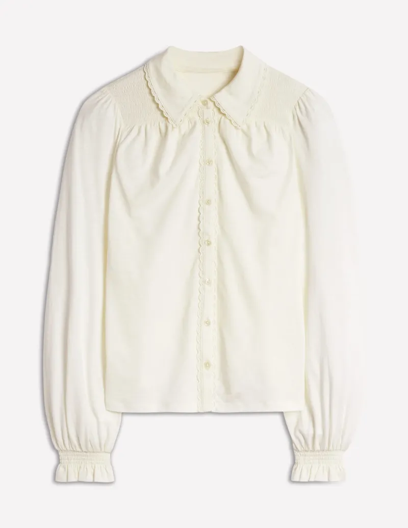 Hemden | T-shirts & Tops | Boden Gesmoktes Jerseyhemd-Ivory and Navy Spot IvoryandNavySpot