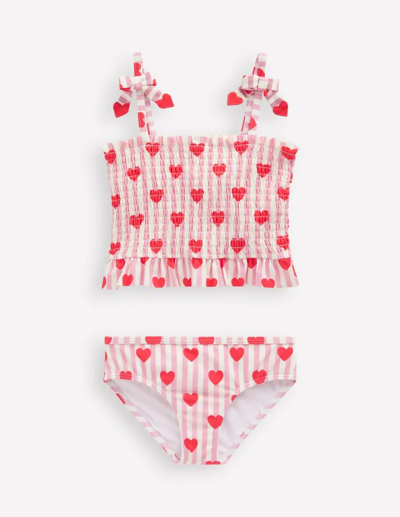 Bademode | Boden Gesmoktes Tankini-Set-Kaugummirosa Herz Streifen KaugummirosaHerzStreifen