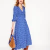 Kleider & Jumpsuits | Midi | Boden Gesmoktes Teekleid mit Knöpfen-Leuchtendes Blau, Abstrakte Punkte LeuchtendesBlau,AbstraktePunkte