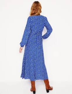 Kleider & Jumpsuits | Midi | Boden Gesmoktes Teekleid mit Knöpfen-Leuchtendes Blau, Abstrakte Punkte LeuchtendesBlau,AbstraktePunkte