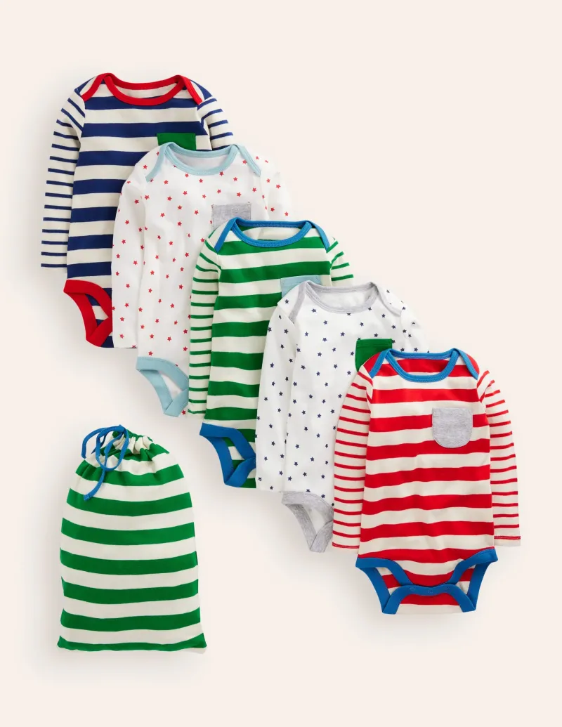 Oberteile & T-shirts | Boden Gestreifte Bodys im 5er-Pack-Ackerbohnengrün/Pink, Gestreift Ackerbohnengrün/Pink,Gestreift