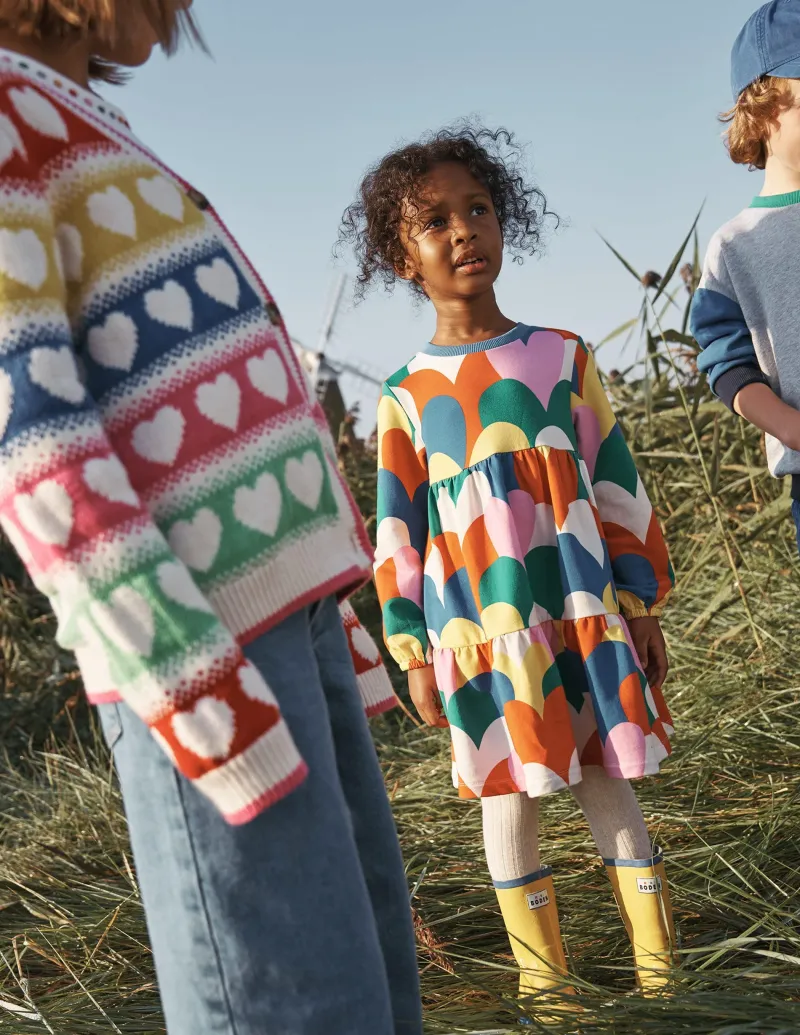 Kleider | Boden Gestuftes Sweatkleid-Bunt Collage Herzen BuntCollageHerzen