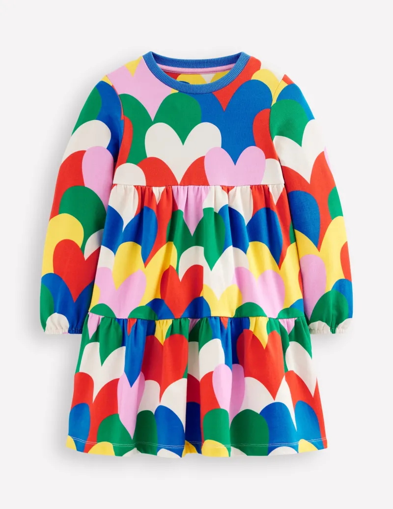 Kleider | Boden Gestuftes Sweatkleid-Bunt Collage Herzen BuntCollageHerzen