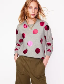 Oberteile | Nachtwäsche & Schlafanzüge | Boden Hannah Sweatshirt mit Print-Grau Meliert, Rosa Punkt GrauMeliert,RosaPunkt