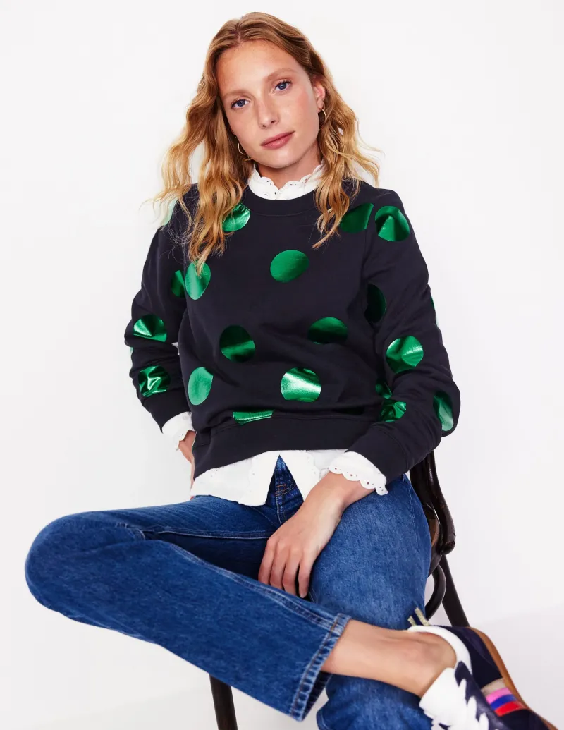 Oberteile | Nachtwäsche & Schlafanzüge | Boden Hannah Sweatshirt mit Print-Marineblau, Grün Punkte Marineblau,GrünPunkte