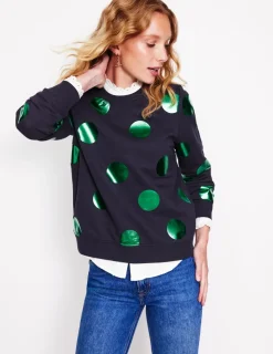 Oberteile | Nachtwäsche & Schlafanzüge | Boden Hannah Sweatshirt mit Print-Marineblau, Grün Punkte Marineblau,GrünPunkte