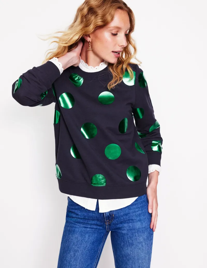 Oberteile | Nachtwäsche & Schlafanzüge | Boden Hannah Sweatshirt mit Print-Marineblau, Grün Punkte Marineblau,GrünPunkte