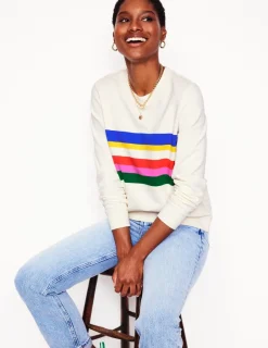 Nachtwäsche & Schlafanzüge | Oberteile | Boden Hannah Sweatshirt mit Print-Naturweiß, Bunt Streifen Naturweiß,BuntStreifen