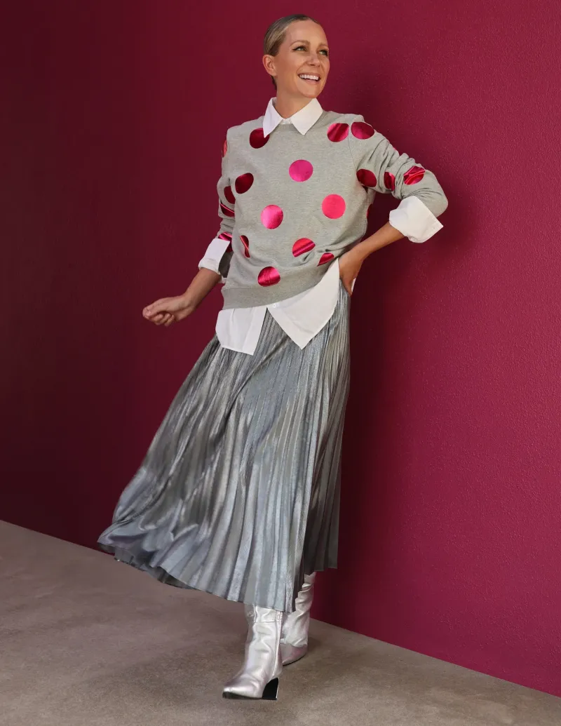 Oberteile | Nachtwäsche & Schlafanzüge | Boden Hannah Sweatshirt mit Print-Grau Meliert, Rosa Punkt GrauMeliert,RosaPunkt