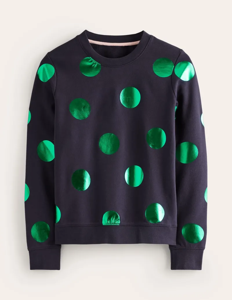 Oberteile | Nachtwäsche & Schlafanzüge | Boden Hannah Sweatshirt mit Print-Marineblau, Grün Punkte Marineblau,GrünPunkte