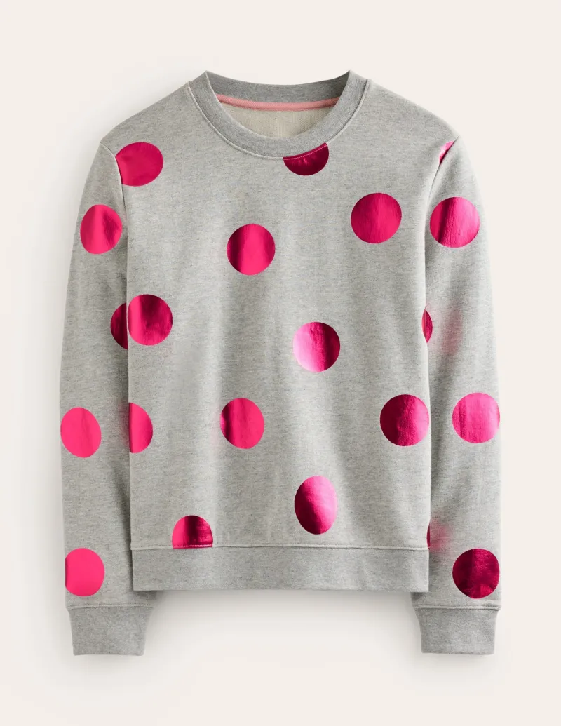 Oberteile | Nachtwäsche & Schlafanzüge | Boden Hannah Sweatshirt mit Print-Grau Meliert, Rosa Punkt GrauMeliert,RosaPunkt