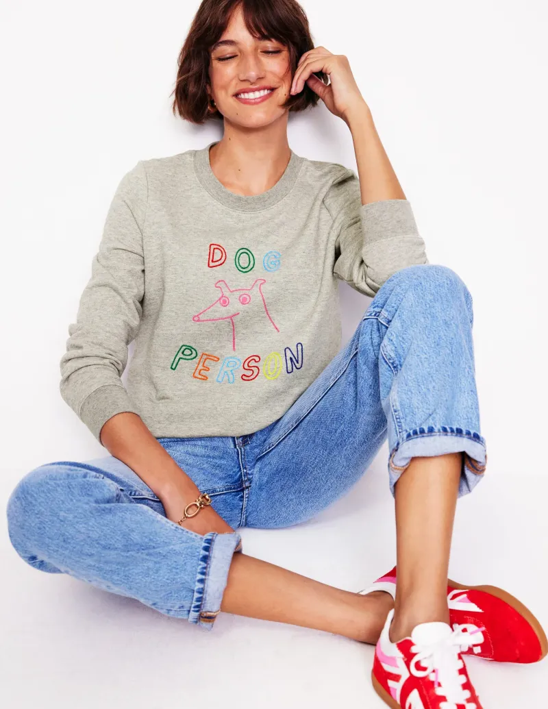 Oberteile | Nachtwäsche & Schlafanzüge | Boden Hannah Sweatshirt mit Stickerei-Grau Meliert, Hund Person GrauMeliert,HundPerson