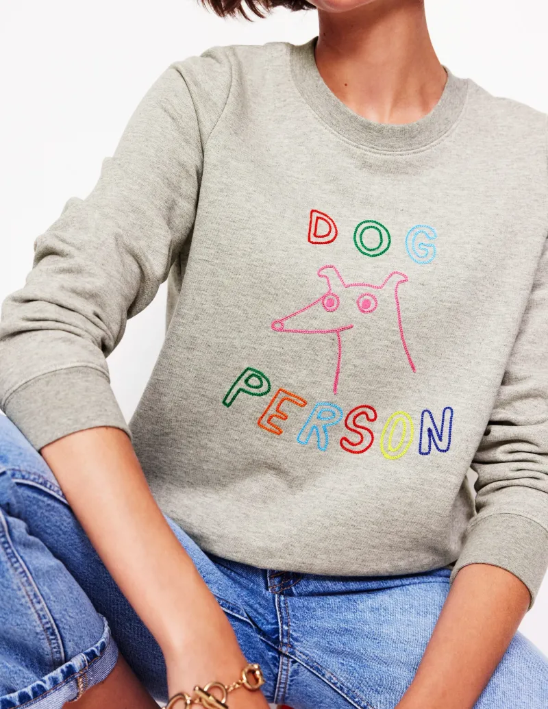 Oberteile | Nachtwäsche & Schlafanzüge | Boden Hannah Sweatshirt mit Stickerei-Grau Meliert, Hund Person GrauMeliert,HundPerson