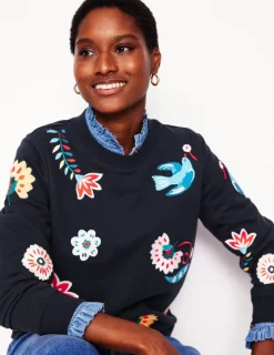 Oberteile | Nachtwäsche & Schlafanzüge | Boden Hannah Sweatshirt mit Stickerei-Marineblau, Konversation Marineblau,Konversation