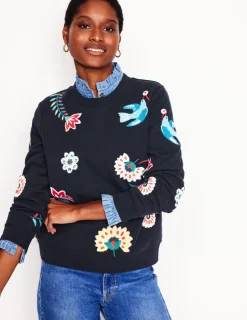 Oberteile | Nachtwäsche & Schlafanzüge | Boden Hannah Sweatshirt mit Stickerei-Marineblau, Konversation Marineblau,Konversation