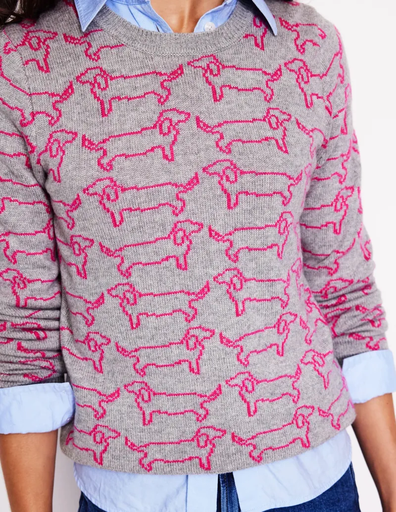 Pullover & Strickjacken | Boden Heather Jacquard-Pullover-Grau Meliert, Rosa Dackel GrauMeliert,RosaDackel