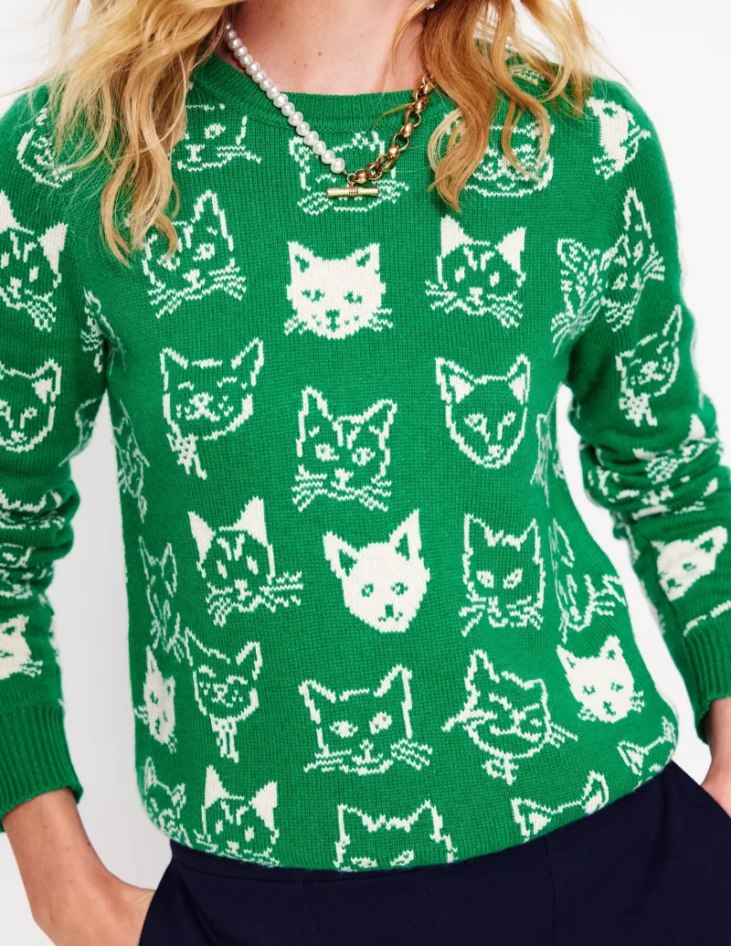 Pullover & Strickjacken | Boden Heather Jacquard-Pullover-Sattes Smaragdgrün, Katzen SattesSmaragdgrün,Katzen