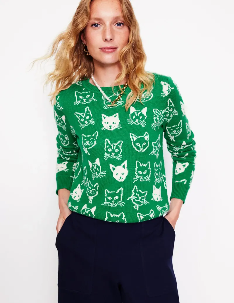 Pullover & Strickjacken | Boden Heather Jacquard-Pullover-Sattes Smaragdgrün, Katzen SattesSmaragdgrün,Katzen