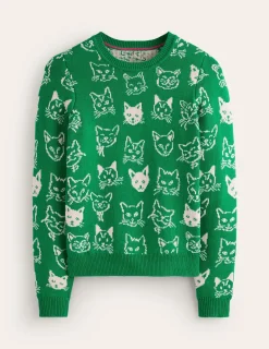 Pullover & Strickjacken | Boden Heather Jacquard-Pullover-Sattes Smaragdgrün, Katzen SattesSmaragdgrün,Katzen
