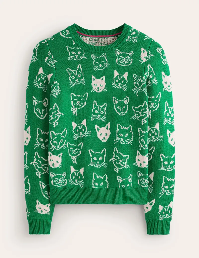 Pullover & Strickjacken | Boden Heather Jacquard-Pullover-Sattes Smaragdgrün, Katzen SattesSmaragdgrün,Katzen