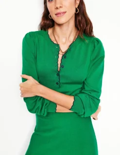 Kleider & Jumpsuits | Knielang | Boden Henley-Strickkleid mit Muschelsaum-Grünes Tamburin GrünesTamburin