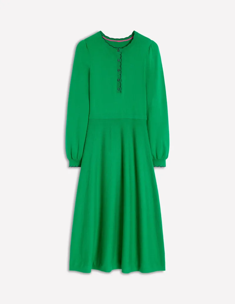 Kleider & Jumpsuits | Knielang | Boden Henley-Strickkleid mit Muschelsaum-Grünes Tamburin GrünesTamburin
