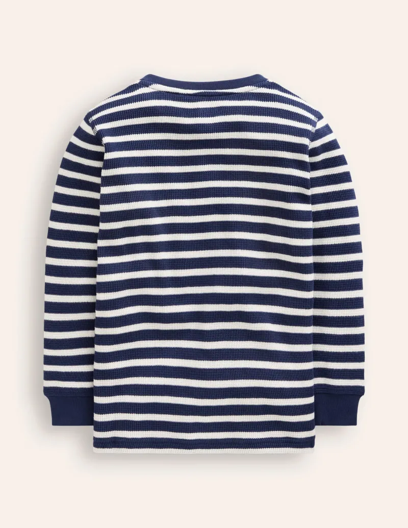Oberteile & T-shirts | Boden Henley-T-Shirt mit Waffelmuster-Schuluniform-Marineblau und Naturweiß gestreift Schuluniform-MarineblauundNaturweißgestreift