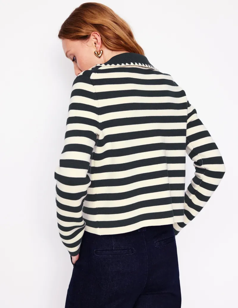 Pullover & Strickjacken | Boden Holly Strickjacke mit Kragen-Französisches Navy/Naturweiß, Gestreift FranzösischesNavy/Naturweiß,Gestreift