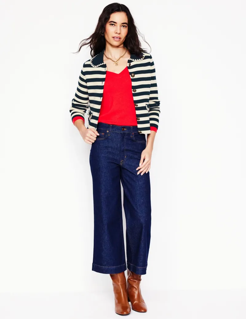 Pullover & Strickjacken | Boden Holly Strickjacke mit Kragen-Französisches Navy/Naturweiß, Gestreift FranzösischesNavy/Naturweiß,Gestreift